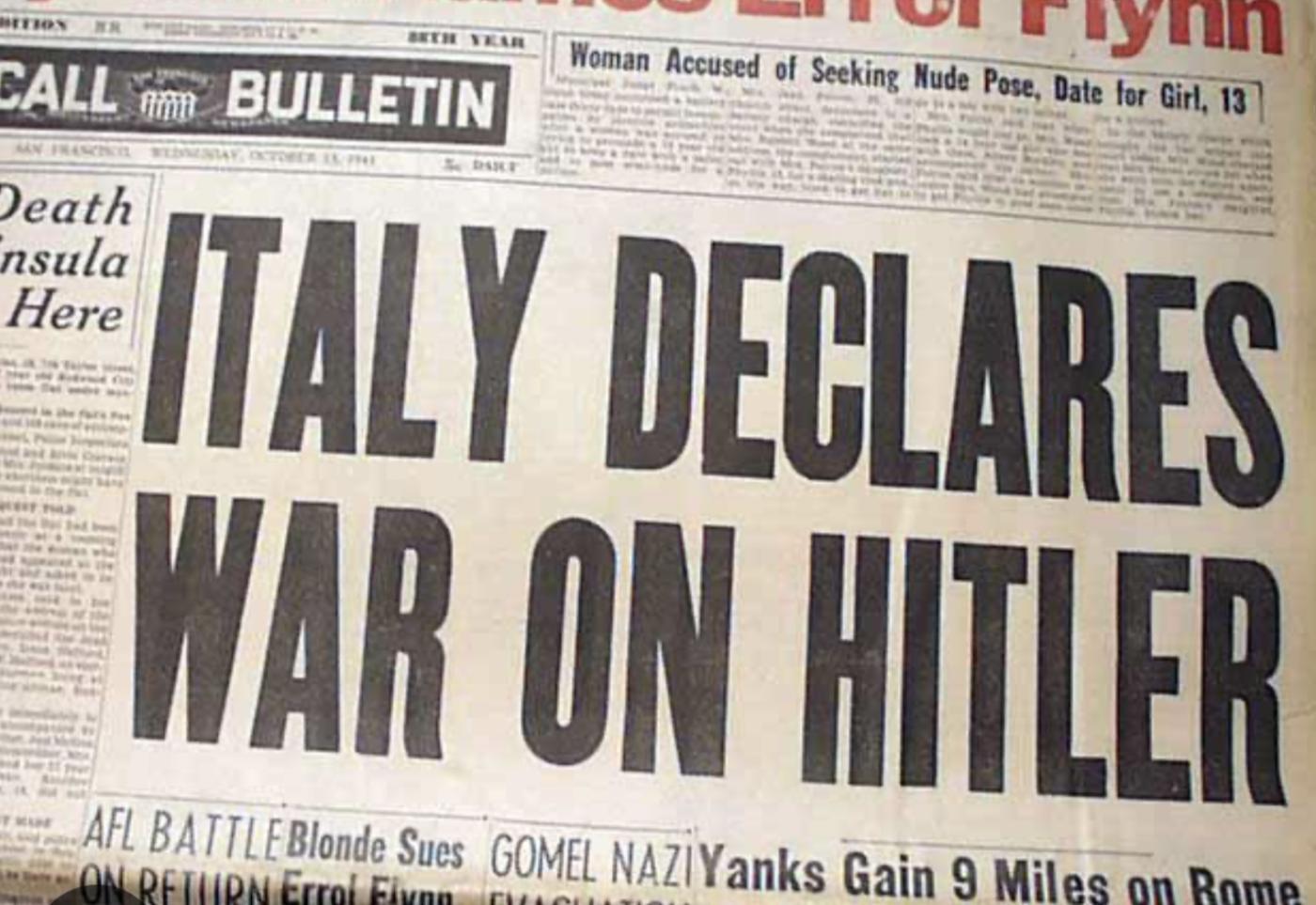Italy declares war on Germany 