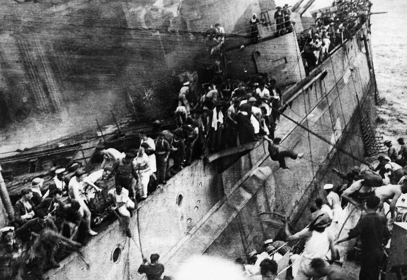 Damaged British ships