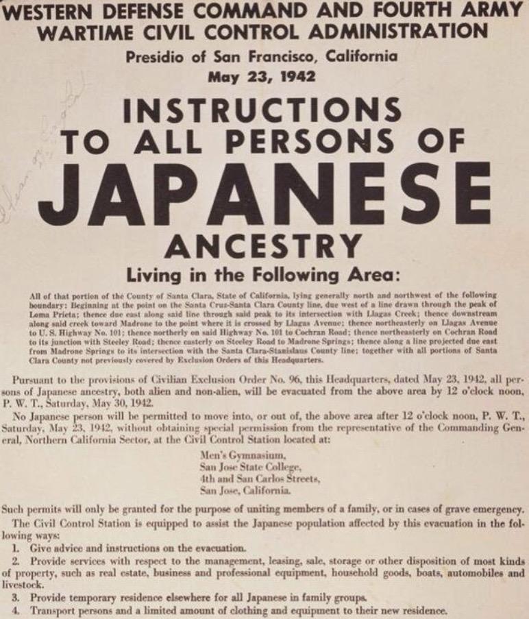 Executive order 9066 by president Roosevelt 