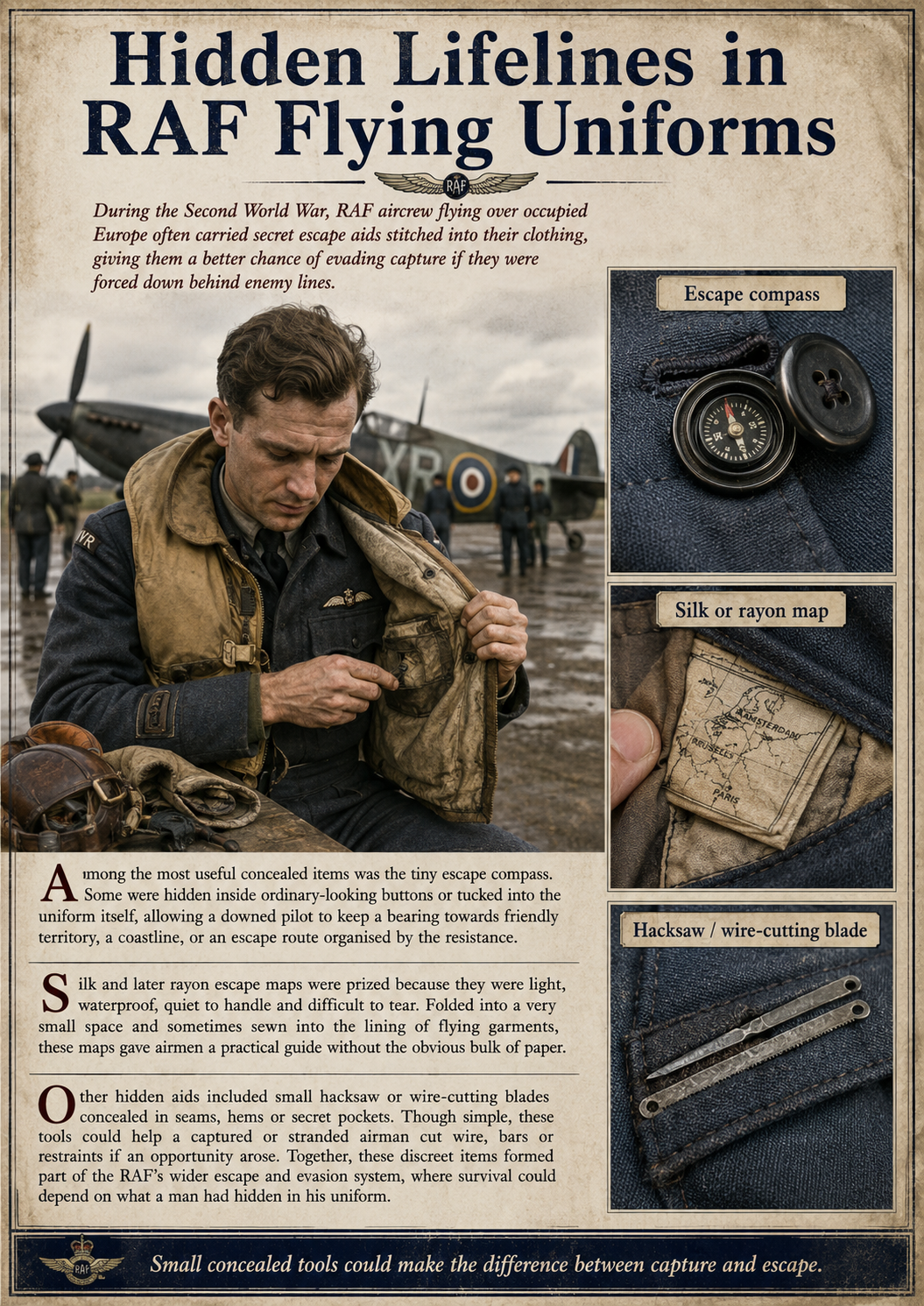 RAF ww11 escape and evasion implements including maps compasses 