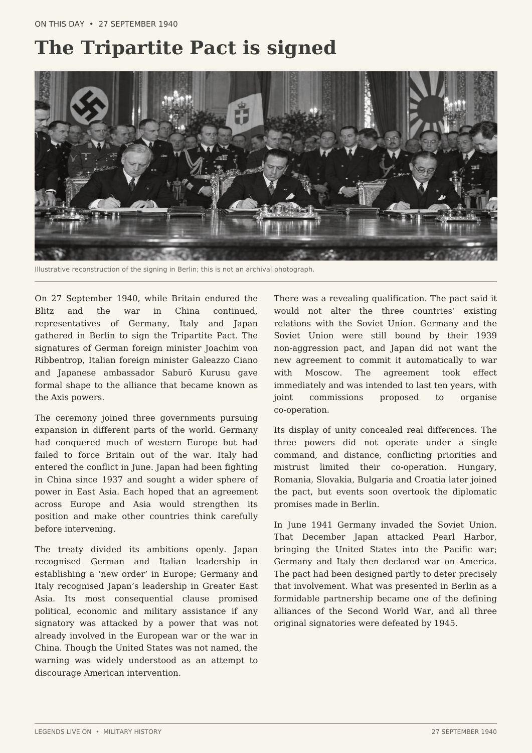 Tripartite pact signing Germany Italy Japan axis of evil