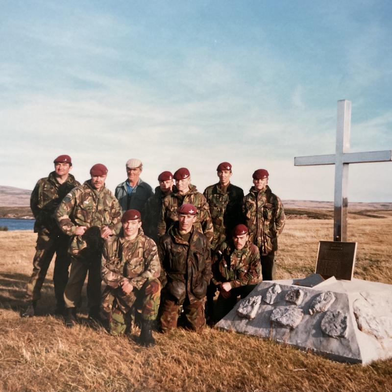 Memorial tab over Falkland Islands .