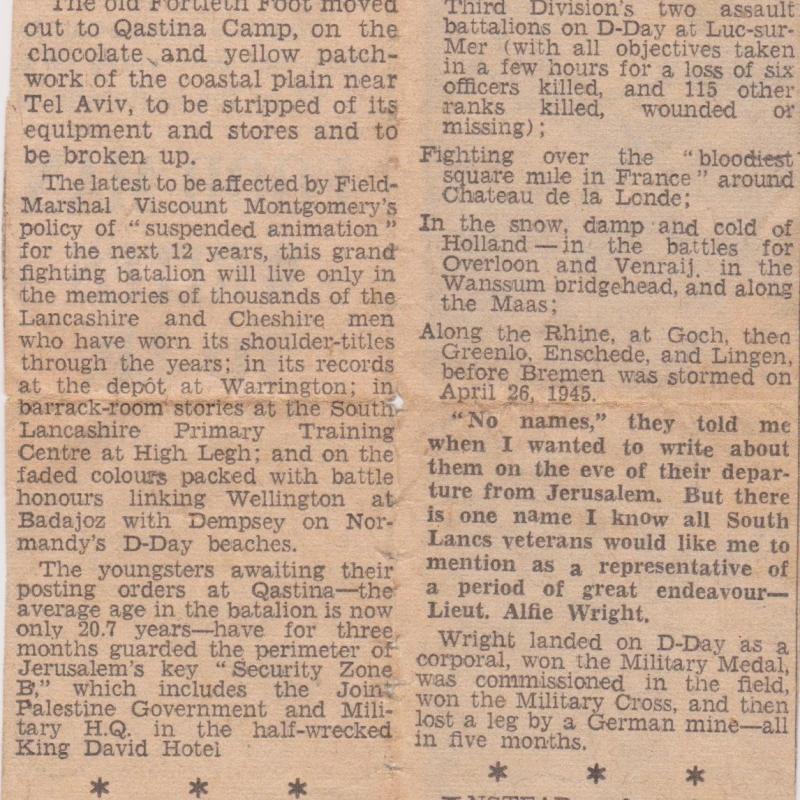 Newspaper report about South Lancashire Regiment