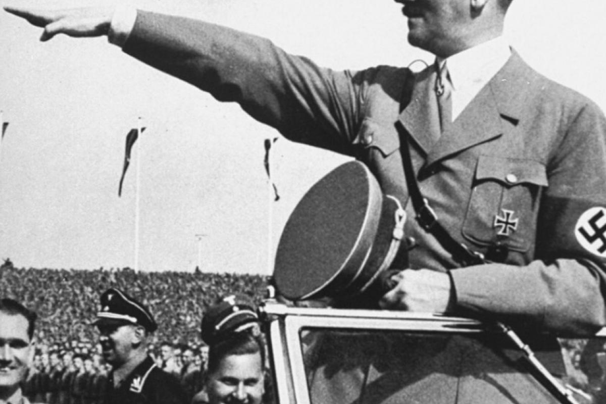 Adolph Hitler saluting at Nuremberg 