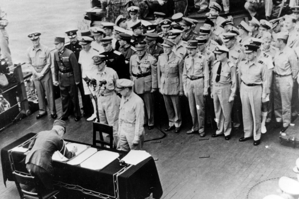 Japanese surrender document signed uss missouri battleship ship USA ww2