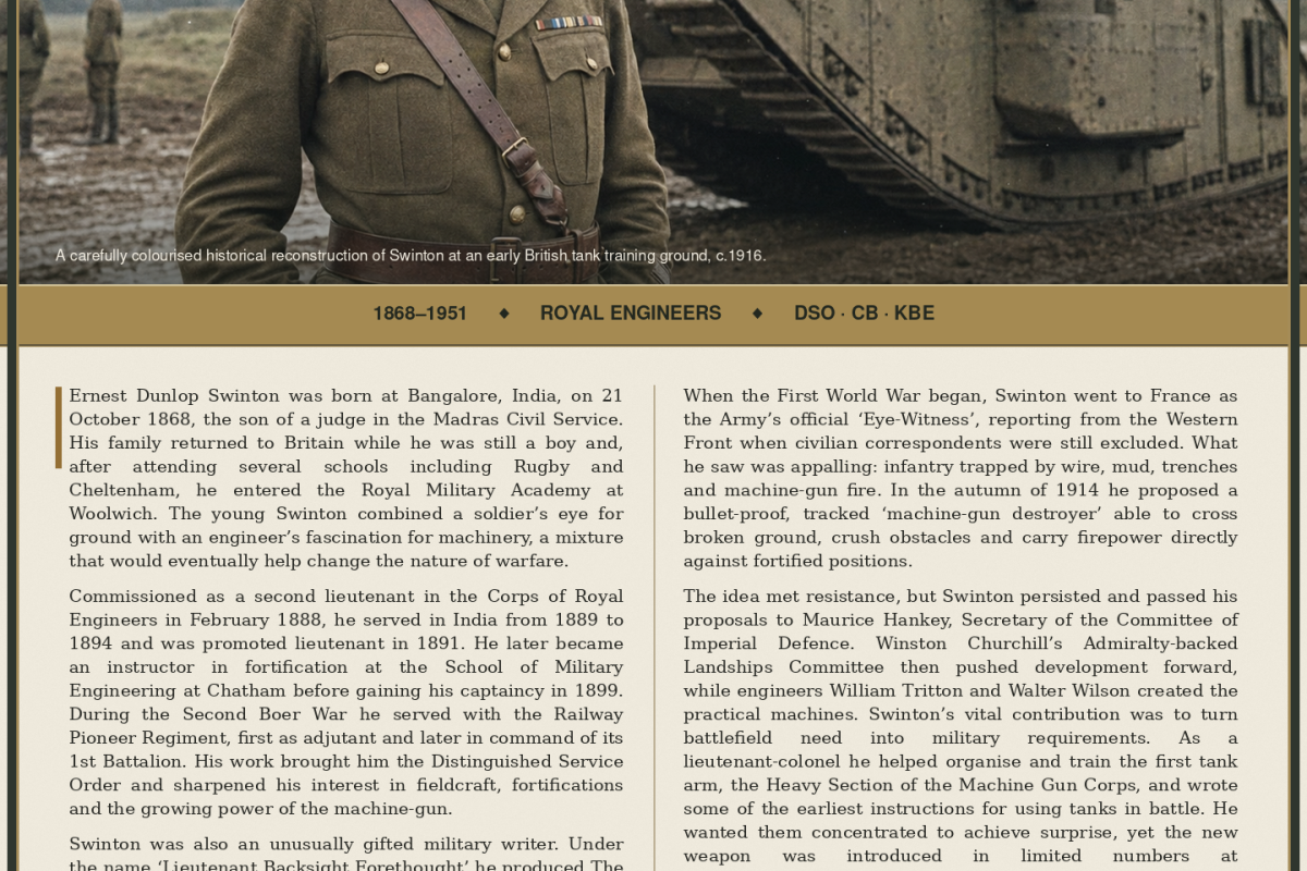 Lt colonel Ernest Dunlop  Swinton 