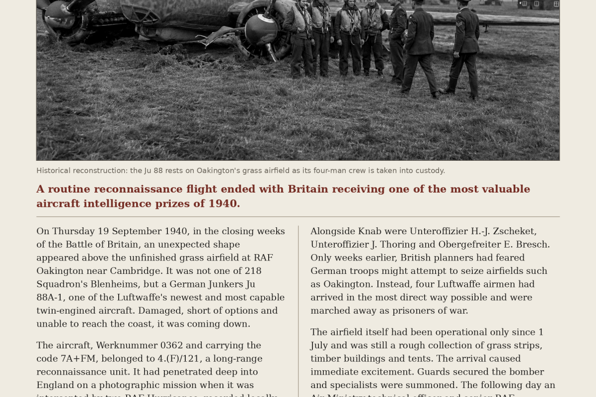 Luftwaffe ju88 crash lands crew captured raf oakington