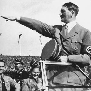 Adolph Hitler saluting at Nuremberg 