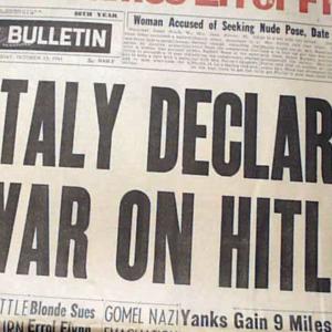 Italy declares war on Germany 