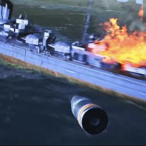 Ship under fire from missile 