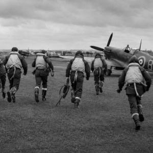 Battle of Britain pilots running to there planes spitfires and hurricanes 